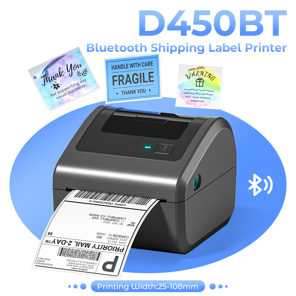 Commercial Label Printing Machine - Bluetooth Thermal Label Printer D450BT Wireless